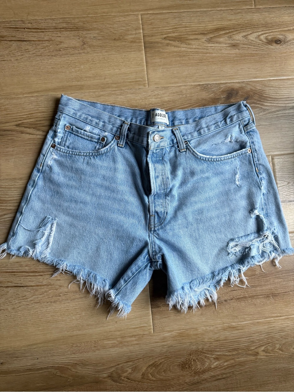 AGOLDE Parker High-Rise Distressed Denim Shorts